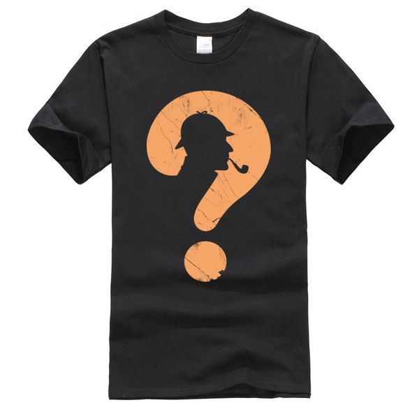 

sherlock silhouette drawing tshirts question mark 100% cotton crewneck t shirt men's personalized t-shirt fashion tees