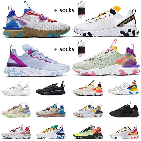 

trainers react element 55 87 epic react vision pn dust mens running shoes triple white black ceramic pink sports womens sneakers 36-45, White;red