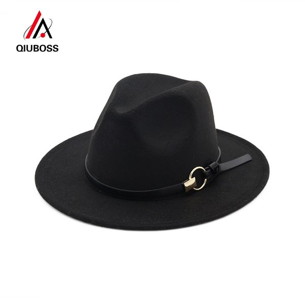 

qiuboss wool felt jazz cap hat wide brim panama fedora hats men women trilby fascinator formal hat qb18, Blue;gray