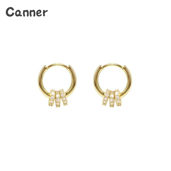 

canner three small round zircon crystals hoop earrings for women girls banquet wedding jewelry earrings 925 sterling silver aros, Golden;silver