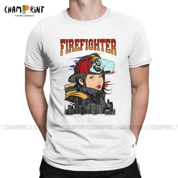 

unique firefighter firewoman t-shirt for men round neck 100% cotton t shirt short sleeve tees 4xl 5xl 6xl clothes