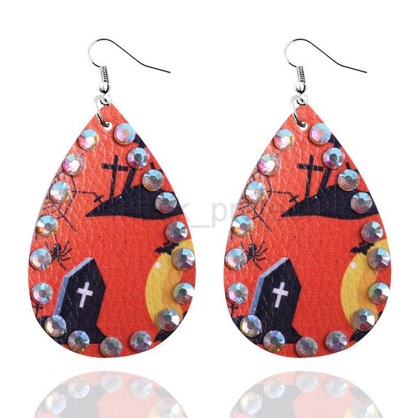 

halloween pumpkin witch diamond drop leather earrings new, Golden