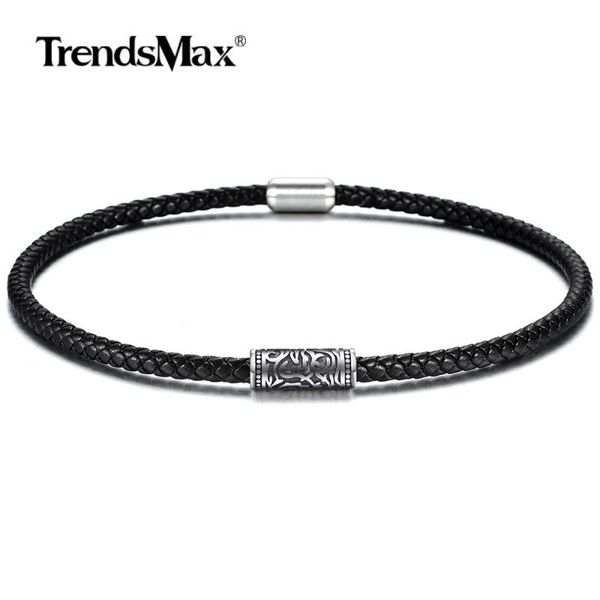 

genuine leather chokers necklace for men women stainless steel vine choker chain magnetic clasp 5mm/6mm 18inch dnm29, Golden;silver