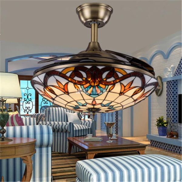 

electric fans 9016 36/42inch glass lampshade dimming remote control creative led invisible ceiling fan light pendant with 220v