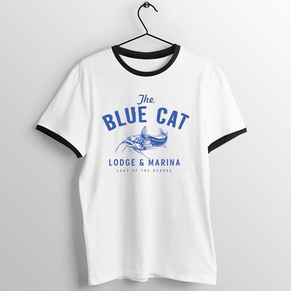 

black trim t shirt ozark the blue cat lodge and marina printed tee