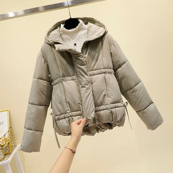 

2020 new autumn winter hooded women solid color coat ladies loose cotton-padded short jackets female warm casual parkas p20, Black