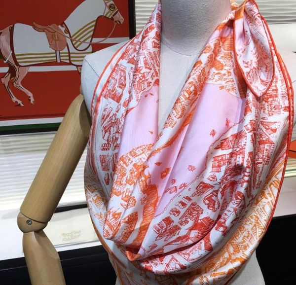 

2020 new arrival fashion brand classic horse orange 100% silk scarf 90*90 cm square shawl twill wrap for women ing, Blue;gray
