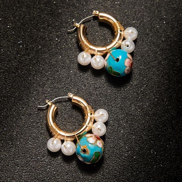 

gold vintage hoop earrings women acrylic pearl hand made wrapped hoop statement earrings jewelry accessories for women girl, Golden;silver