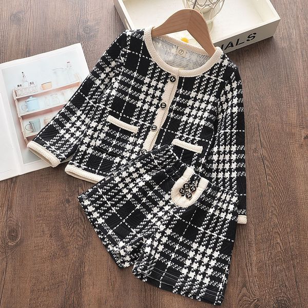 

children's plaid and small fragrance temperament suit girl baby clothing two-piece skirt kg-490, Red;yellow