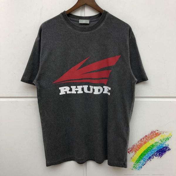 

vintage oversize rhude t-shirt men women streetwear tee retro wing, White;black