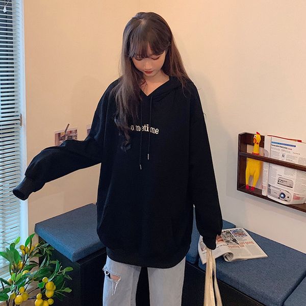 

2020 early autumn new online celebrity tide student large edition long coat sweater sleeve sweater women's coat one-click distribution, Black
