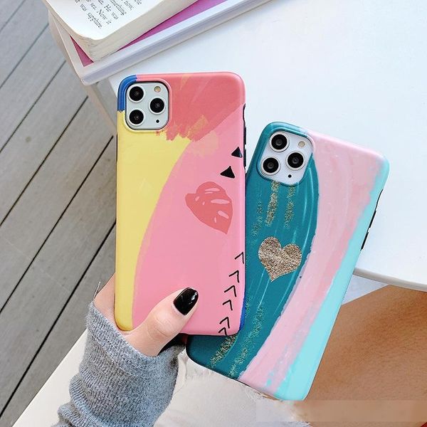 

phone case for iphone 11 11pro max x xs max xr 8 7 plus art abstract stitching color love heart case soft back cover funda