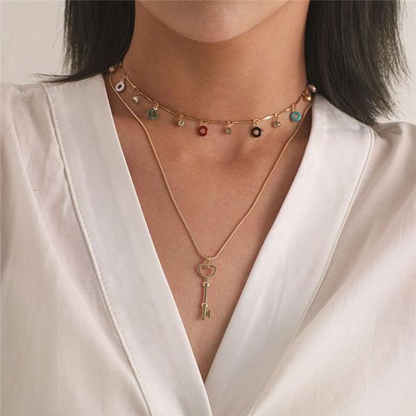

new design luxury хрустальное сердце key круглый кулон ожерелье для женщин красочный круг вокруг многослойная ожерелье чокеровщика ювелирные, Golden;silver
