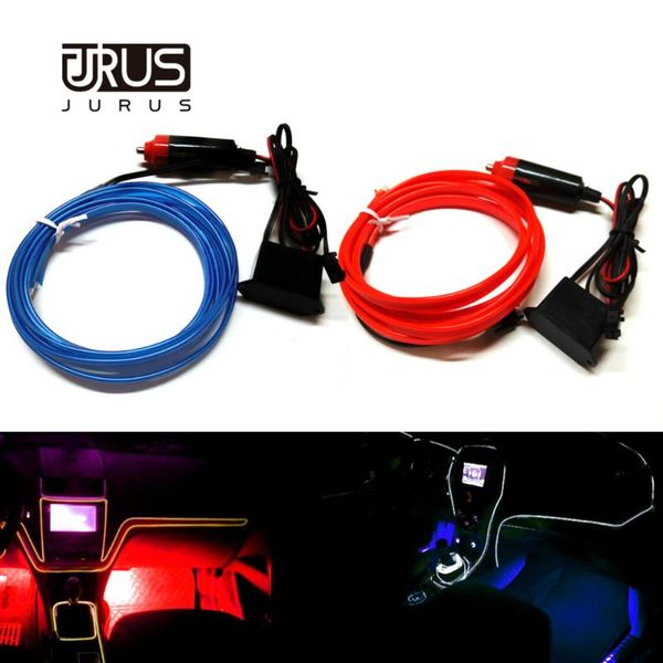 

jurus 2m led car lights interior flexible neon 12v el cold light wire tube cable decoration strip lamp car cigarette lighter