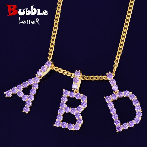 

purple color zircon tennis letters necklaces & pendant charm for men/women gold color fashiom hip hop jewelry with cuban chain, Silver