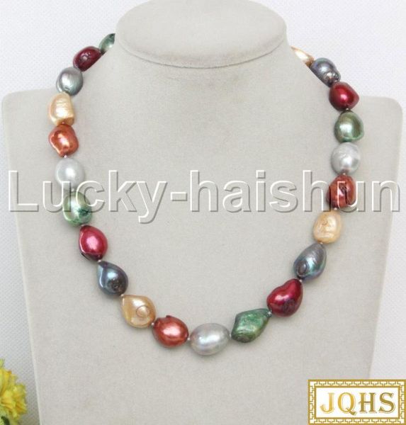 

chains jqhs 17" 16mm baroque multicolor green gray wine red potato pearls necklace 18kgp clasp j13103, Silver