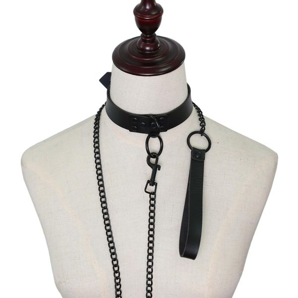 UPDATE Gothic Schwarz O-Ring Kragen Halskette Leine Abnehmbare Slave Halskette für Frauen Cosplay Party Bar Modeschmuck Geschenk Will und Sandy