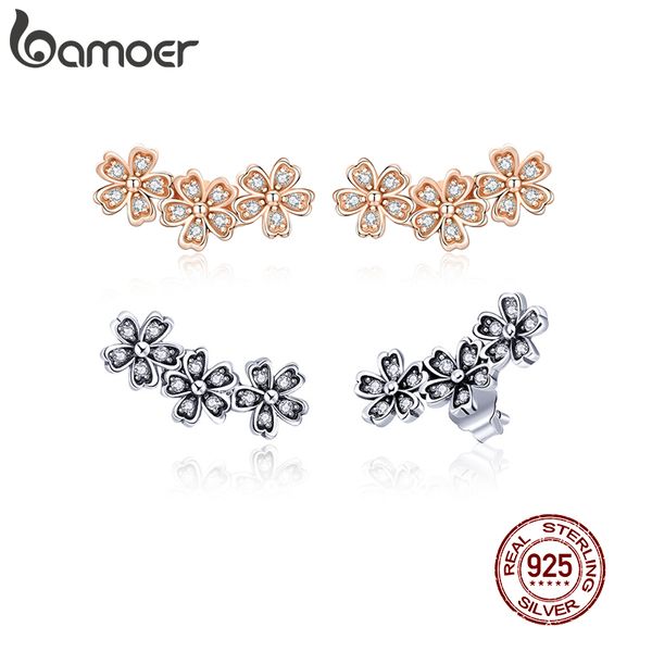 

bamoer daisy flower clear cz серьги для женщин розового цвета 925 серебряных ювелирных изделий дня святого валентина подарка для девушки gxe, Golden;silver