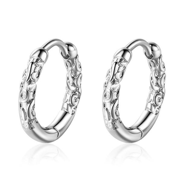 

hoop & huggie est korea 925 sterling silver carved circle earrings for women girls wedding engagement christmas gift party 5y990, Golden;silver