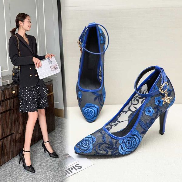 

2020 spring summer women heels breathable mesh high heels shoes women wedding party chaussures femme pumps 34-43, Black
