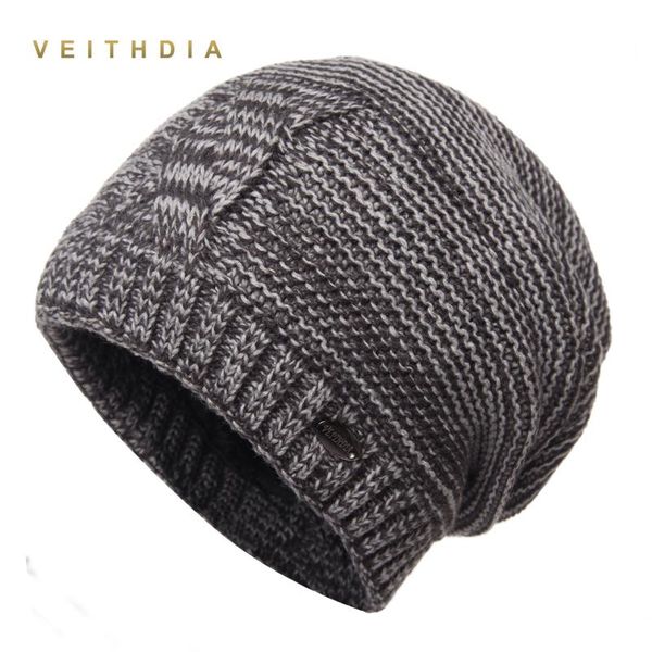 

veithdia skullies hats for men beanies knitted plus velvet patchwork color cap winter mens hat gorro cap double layer thick warm