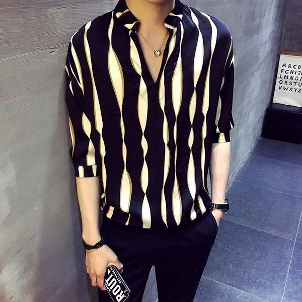 

men's casual shirts stripe pullover shirt men herren hemd camisa masculina homme korean fashion stylish designer 2021, White;black
