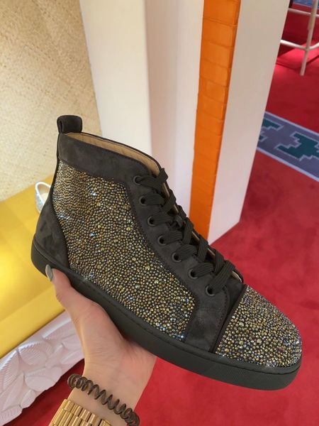 

2020s strass high men's red bottom sneakers couple men women party dress casual sports comfort party dress walking shoes eu35-47, Black
