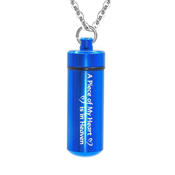 

memorial urn for ashes pet/human aluminum alloy cylinder pendant keepsake cremation urn -a piece of my heart is in heaven, Silver