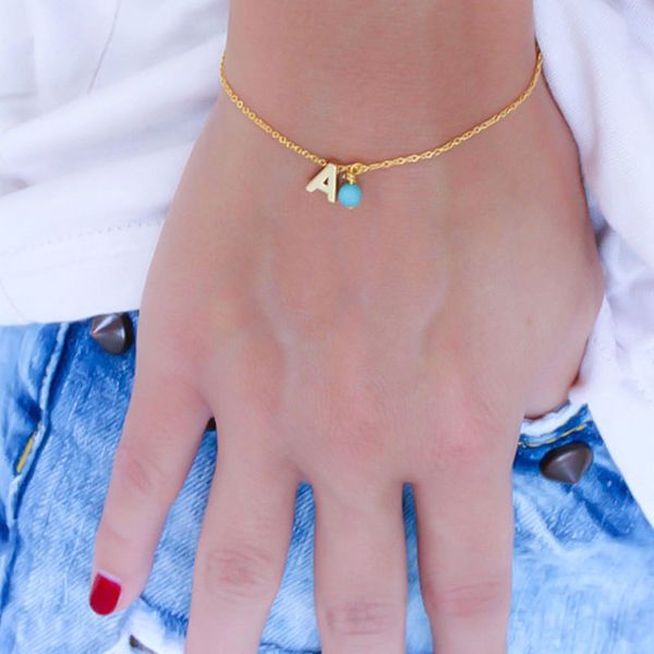 

fashion a simple letter sister gift bead bracelet women charm initial bracelets, Golden;silver
