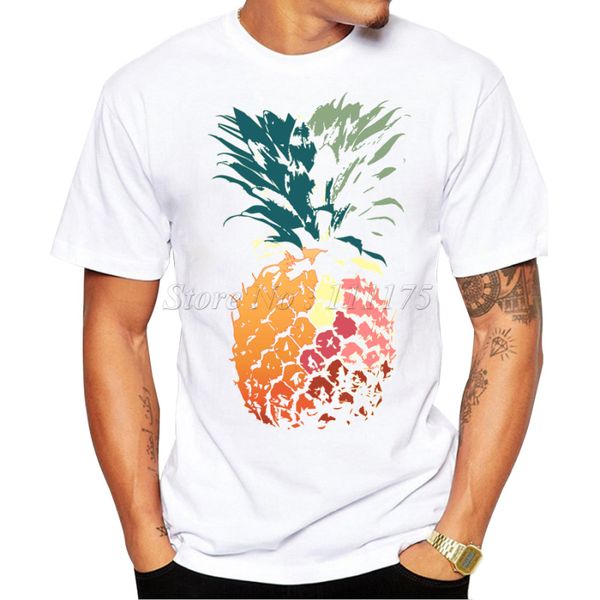 

2019 men's fashion summer drawn colored painted pineapple art design t shirt casual male hipster printed own style tees