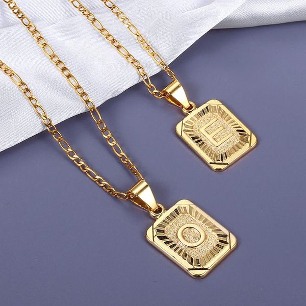 

pendant necklaces 2021 fashion 26 letters square charm choker figaro link chain gold tone length adjustable jewelry gift gpm05h, Silver