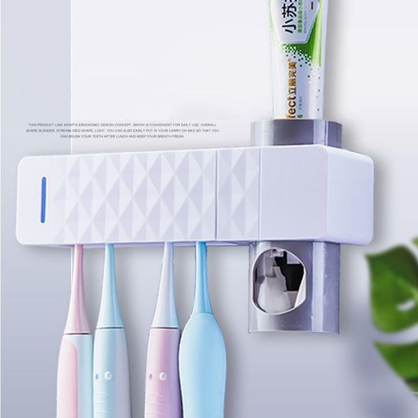 

automatic toothpaste dispenser antibacteria uv toothbrush holder sterilize bathroom accessories wall mount toothpaste storages t200506