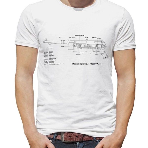 

ww2 german mp-40 mp40 blueprint men t-shirt - wwii german submachine gun o-neck cotton comfortable t-shirt homme tee