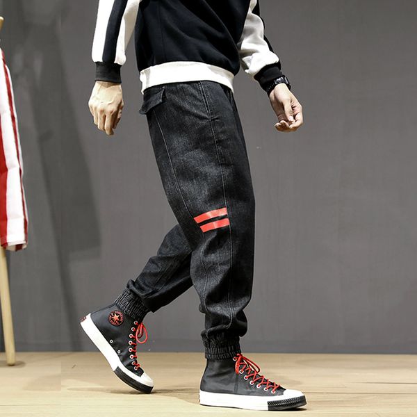 

japanese fashion men jeans loose fit printed designer denim cargo pants hombre harem trousers street hip hop jeans men joggers, Blue