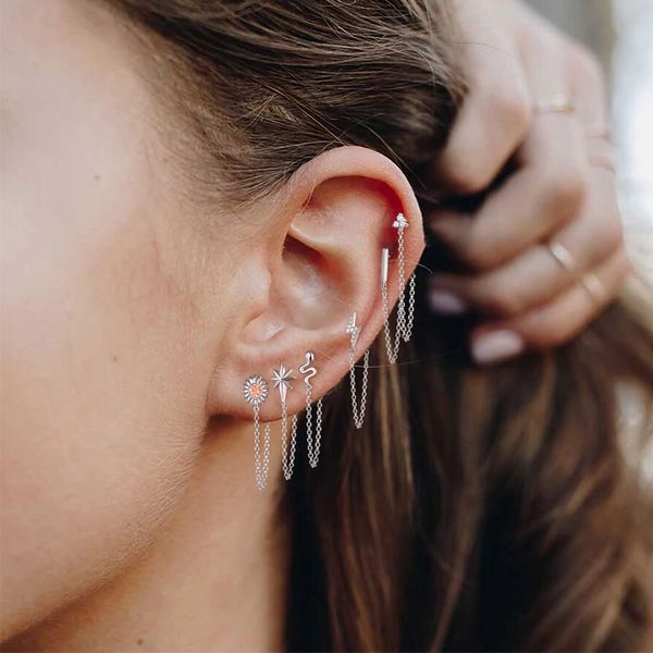 

925 sterling silver long chain tassels stud earrings for women classic gold color charm snake shape animal fashion jewelry gifts, Golden;silver