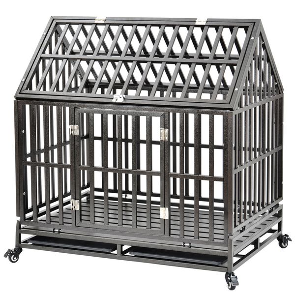 

us stock household heavy duty dog crate iron cage with roof fast shipping