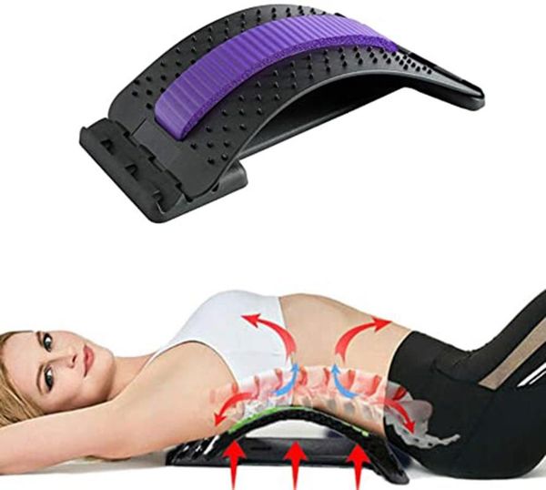 

lumbar support back pain relief relaxation stretcher magic waist acupuncture lumbar support spine massager fitness equipment, Black;gray