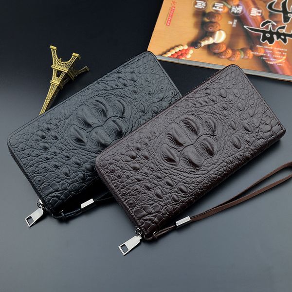 

new crocodile pattern male wallet men long zipper purse clutch business high capacity wallet phone bag designer, Red;black