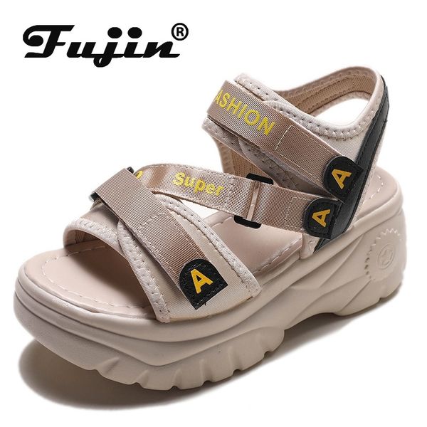

fujin 2020 platform sandals women summer shoes buckle slides casual sandals women's sports shoes summer sandalia mujer 2020 y200620, Black