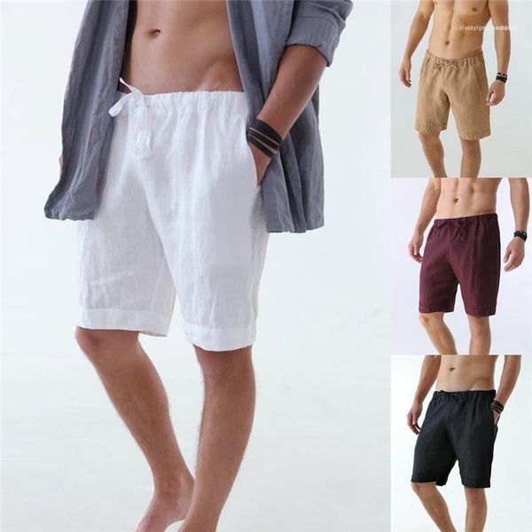 

mens shorts fashion natural color shorts with pocket casual straight knee length drawstring pants mens pants summer, Black