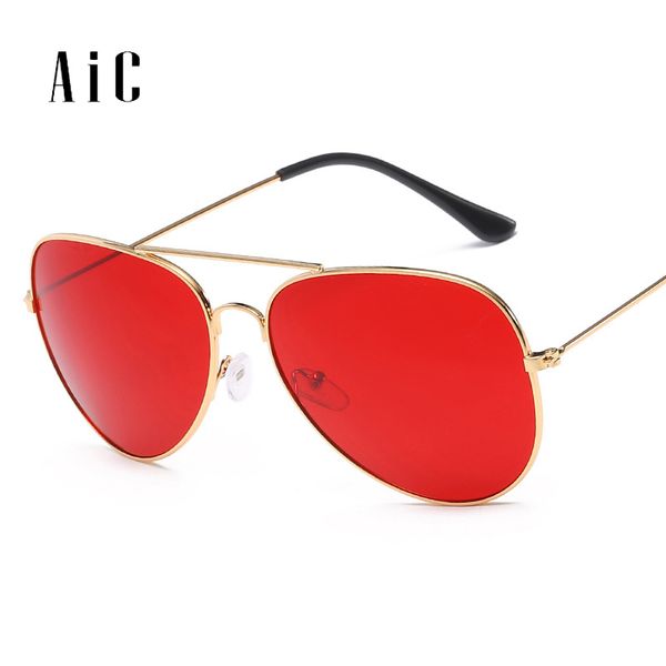 

aic fashion ocean pilot sunglasses women brand metal frame yellow sunglasses red lens sun glasses yellow glasses aviation, White;black