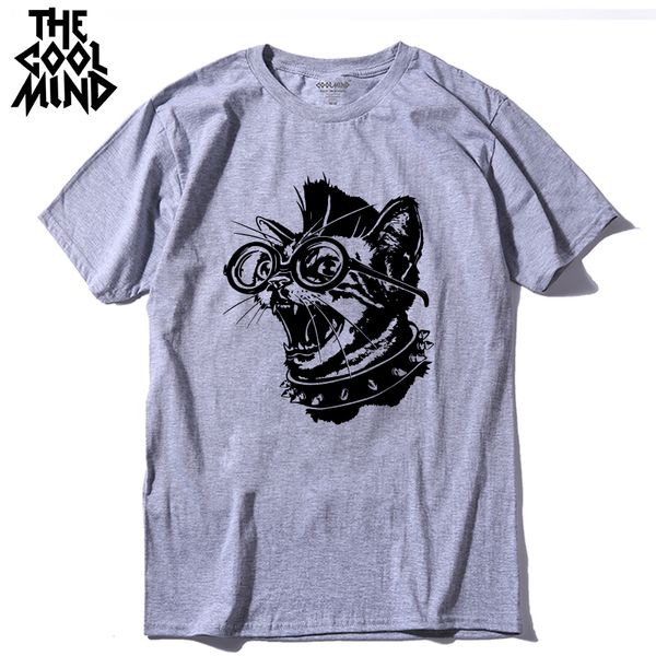 

coolmind 100% cotton casual short sleeve cat print men t shirt cool summer loose men t shirt o-neck men t-shirt male tee shirts
