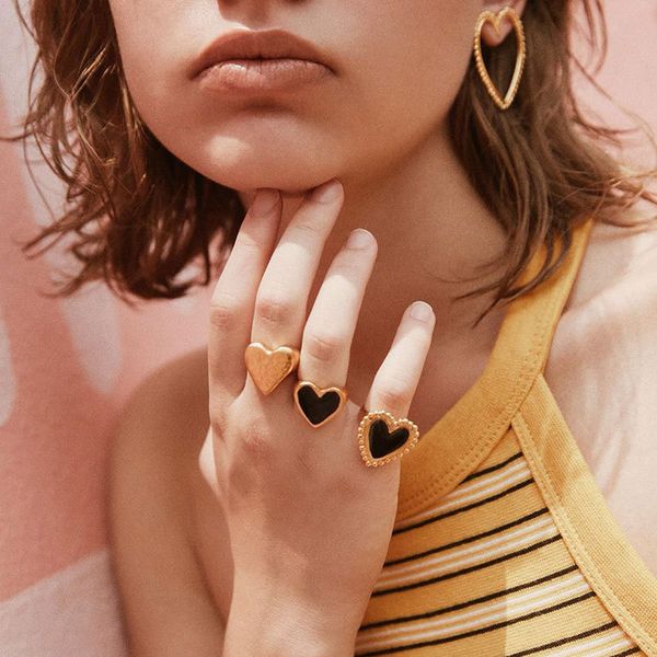 

aensoa bohemian heart gold clor rings for women boho love heart round enamel ring 2020 female finger statement fashion jewelry, Golden;silver