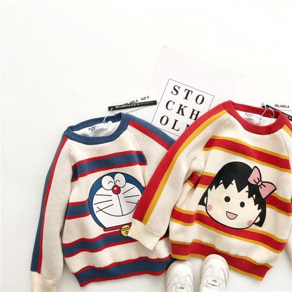 

tonytaobaby new autumn and winter clothes for boys and girls children's stripes cartoon pure cotton sweater, Blue