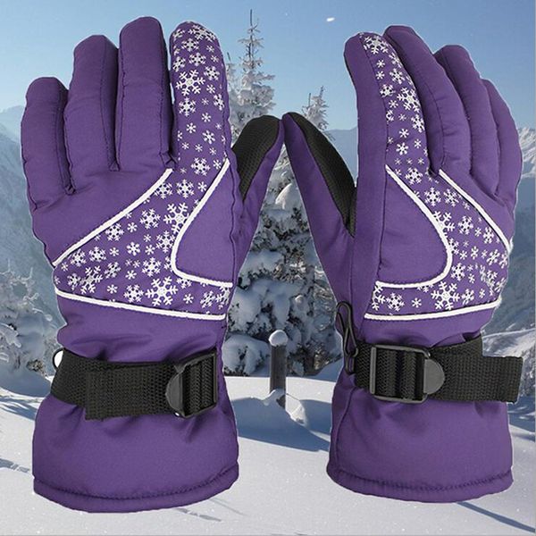 

five fingers gloves women' winter cold warmth water-proof windproof plus velvet thickening ski cute snowflake pattern buckle g43, Blue;gray