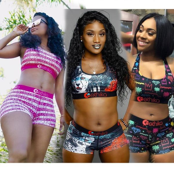 

ethika women designer swimsuit crop vest + swim shorts trunks boxers 2 piece set tracksuit patchwork shark camo swimwear bikini somg et, Gray