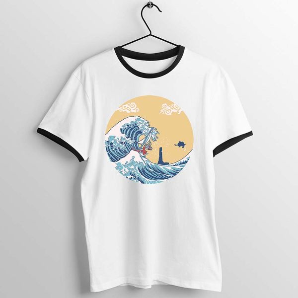 

black trim t shirt the great wave off kanagawa wind waker zelda printed tee