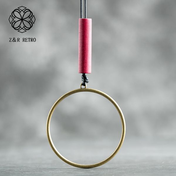 

fashion wooden pendants simple necklace jewelry for women vintage handmade gold circle geometric long rope chain neck decoration, Silver