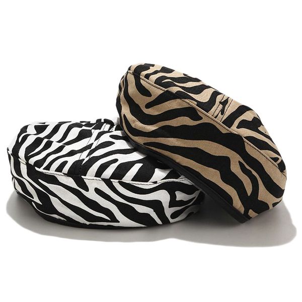 

new winter fashion zebra pattern beret hat milliner women autumn ins stripe ladies beanie girls flat beret, Blue;gray