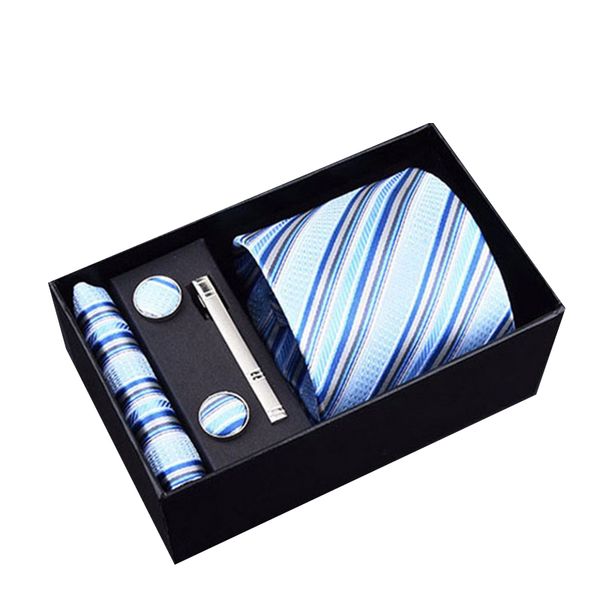 

gift box packing 8 cm 100% silk necktie blue striped luxury ties for men mens ties cravata mens classic gift, Black;gray
